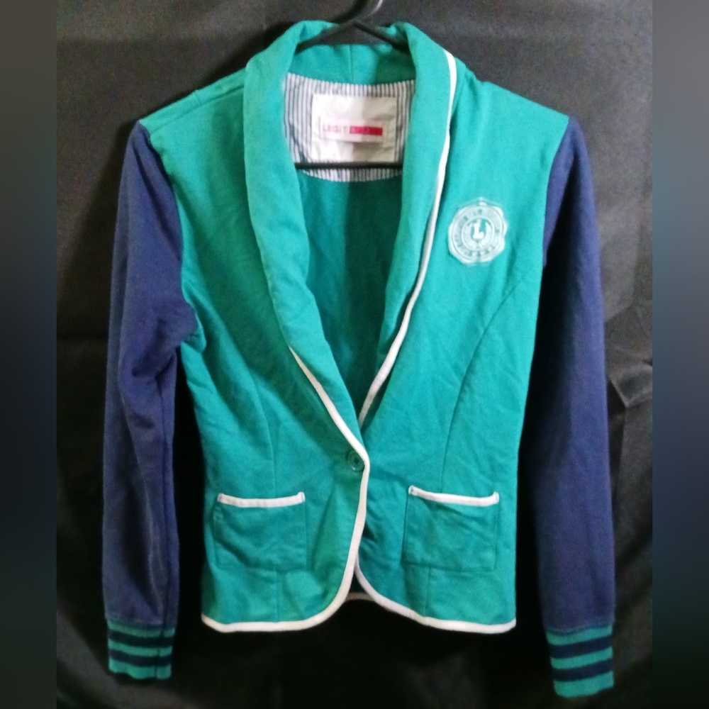 Women's turquoise varsity jacket sz 8